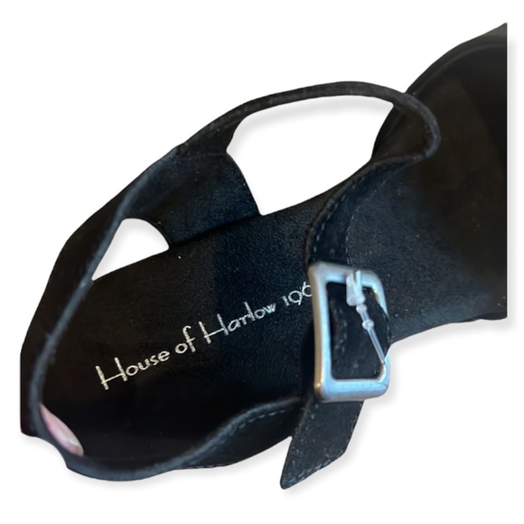 NWT House of Harlow Black Leather Suede Clogs Cherub platform heeled sandals - Picture 5 of 14